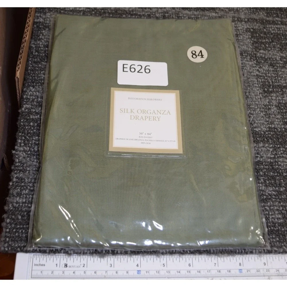 NEW Restoration Hardware Sheer Silk Organza Drape Olive Sage 50x84 Curtain Green